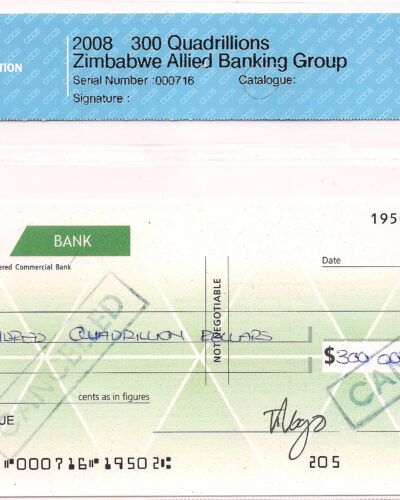 Zimbabwe 300 Quadrillion Dollars